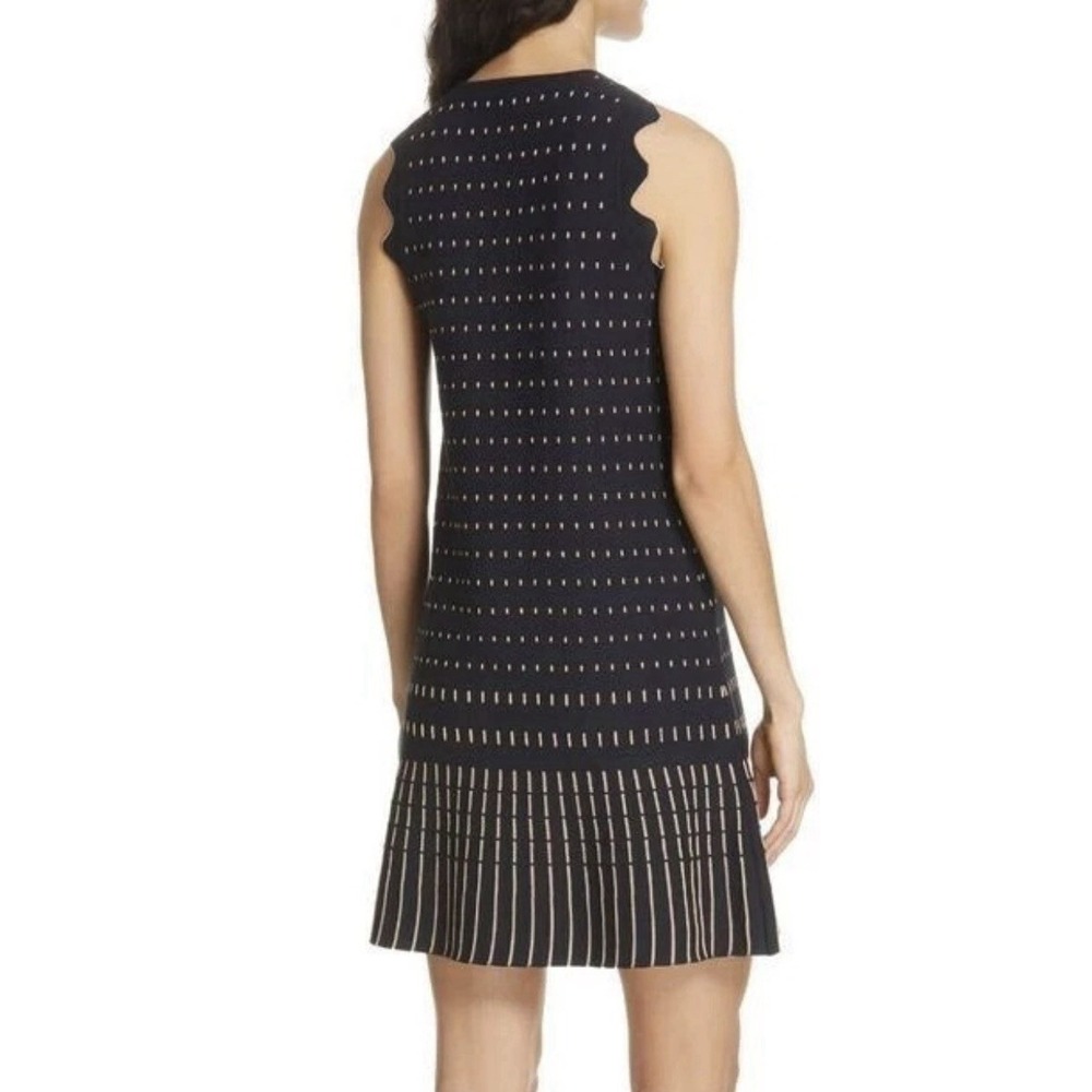 TED BAKER Sz 1 XS Black Metallic Gold RELIOA Jacquard Knit Drop Waist Dress - Picture 2 of 7